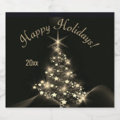 クリスマスツリーダークの星の黄金の輝き スパークリングワインラベル (シングルラベル)