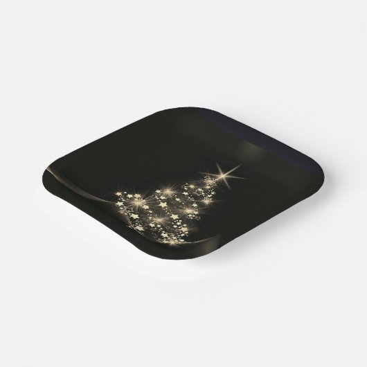 クリスマスツリーダークの星の黄金の輝き ペーパープレート (傾斜あり)