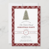 クリスマスツリーダークレッドプレイドクリスマスパーティー 招待状 (正面)