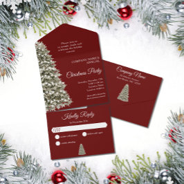 クリスマスツリーダークレッド会社ホリデーパーティー オールインワン招待状