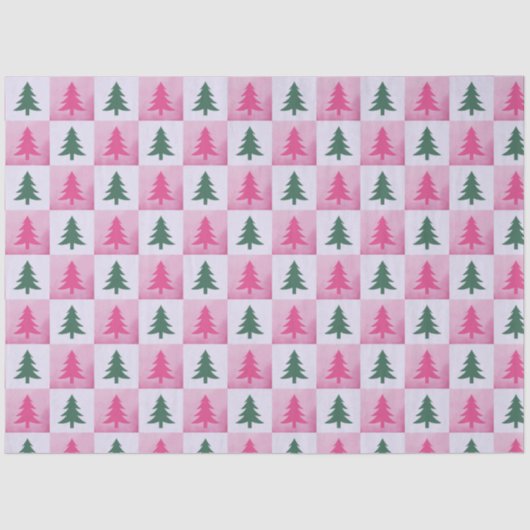 クリスマスツリーチェッカーボードピンクグリーンクリスマス 薄葉紙 (正面)