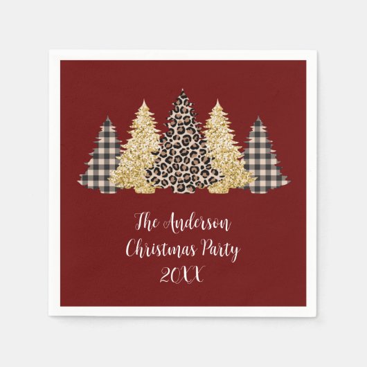 クリスマスツリーチーテプリントバッファロープレイドグリッター スタンダードカクテルナプキン (正面)