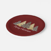 クリスマスツリーチーテプリントバッファロープレイドグリッター ペーパープレート (アングル)