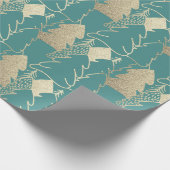 クリスマスツリーティール(緑がかった色)ミント金ゴールドファンシーグリッターウッド ラッピングペーパー (角)