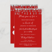 クリスマスツリーディナーホリデーズシルバードリップスレッド 招待状 (正面/裏面)