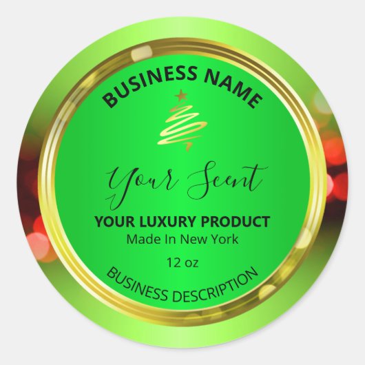 クリスマスツリーデカールグリーンレッド製品ラベル ラウンドシール (正面)