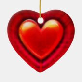 クリスマスツリーデコレーション深い赤いハート。 セラミックオーナメント (裏面)