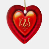 クリスマスツリーデコレーション深い赤いハート。 セラミックオーナメント (右)