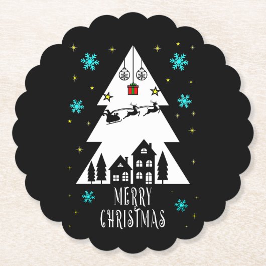クリスマスツリーデザインとスライブラック ペーパーコースター (正面)