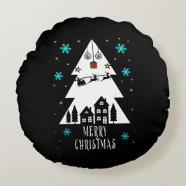 クリスマスツリーデザインとスライブラック ラウンドクッション