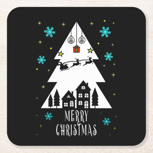 クリスマスツリーデザイン（そりを使用） スクエアペーパーコースター (正面)