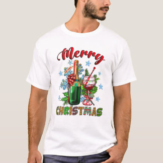 クリスマスツリーデザイン 赤ワイングラス Tシャツ