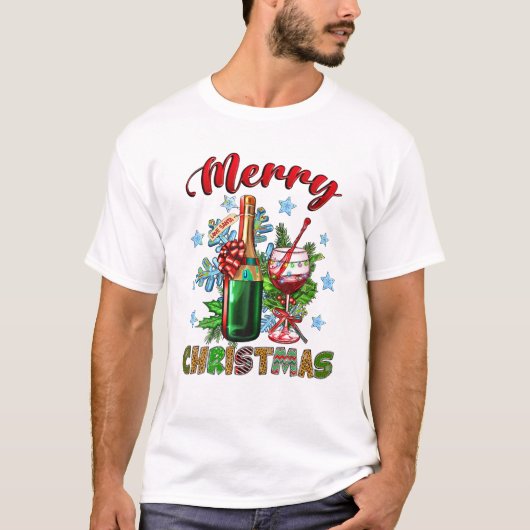 クリスマスツリーデザイン 赤ワイングラス Tシャツ (正面)