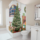 クリスマスツリートナカイのペンギンキャンディーケーン シャワーカーテン (インサイチュ)