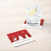 クリスマスツリートナカイ雪だるま スクエアペーパーコースター (インサイチュ)