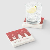 クリスマスツリートナカイ雪だるま ストーンコースター (横)