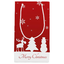 クリスマスツリートナカイ雪だるま スモールペーパーバッグ