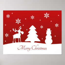 クリスマスツリートナカイ雪だるま ポスター