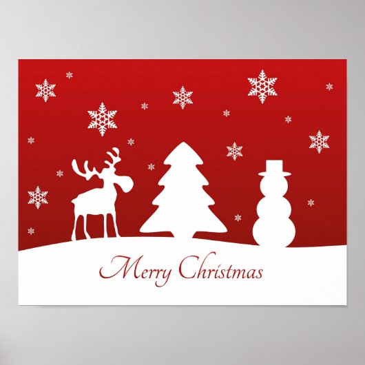 クリスマスツリートナカイ雪だるま ポスター (正面)