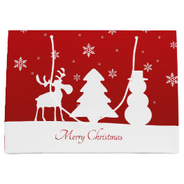 クリスマスツリートナカイ雪だるま ラージペーパーバッグ