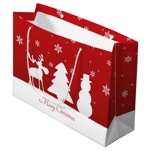 クリスマスツリートナカイ雪だるま ラージペーパーバッグ (正面アングル)