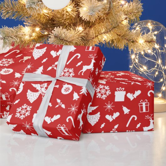 クリスマスツリートナディアスノーフレークエンジェルレッドホワイト ラッピングペーパー (クリスマス)