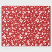 クリスマスツリートナディアスノーフレークエンジェルレッドホワイト ラッピングペーパー (フラット)