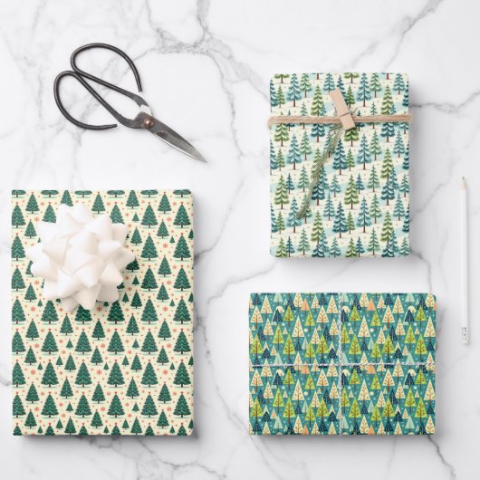 クリスマスツリートリオ ラッピングペーパーシート (正面)