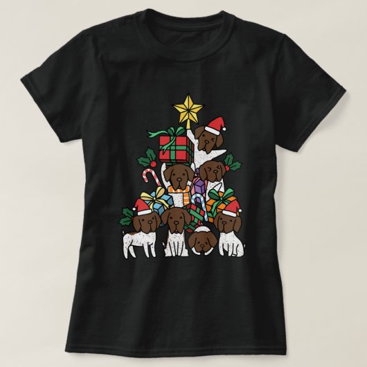 クリスマスツリードイツショートポインタードッグ2 Tシャツ (デザイン正面)