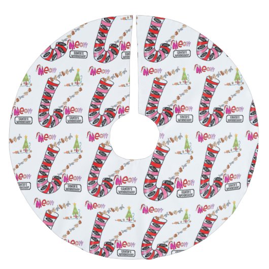 クリスマスツリーニャーキャット子猫 ブラッシュドポリエステルツリースカート (正面)