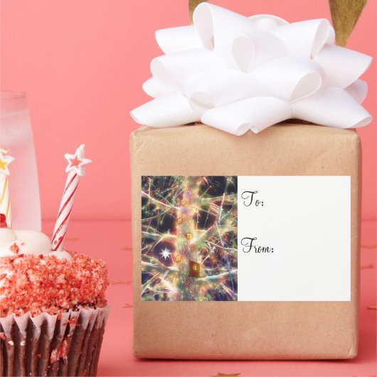 クリスマスツリーハウスギフトラベル 長方形シール (パーティー)