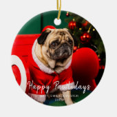 クリスマスツリーハッピーペイリデイズファミリーペットフォト セラミックオーナメント (正面)