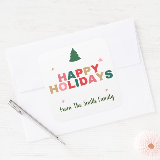 クリスマスツリーハッピーホリデーズギフトラベル スクエアシール (封筒)