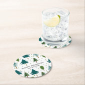 クリスマスツリーハッピーホリデー ラウンドペーパーコースター (インサイチュ)