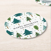 クリスマスツリーハッピーホリデー ラウンドペーパーコースター (アングル)
