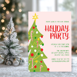 クリスマスツリーハンドドロッドホリデーパーティカスタムー 招待状