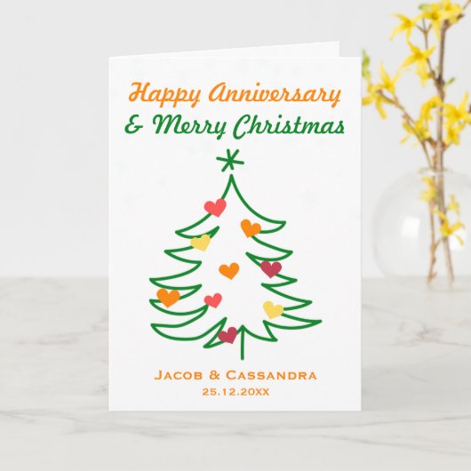 クリスマスツリーハートクリスマス記念写真 カード (黄色い花)