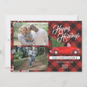 クリスマスツリーバッファロープレイドフォトクリスマスカード 招待状 (正面)