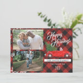 クリスマスツリーバッファロープレイドフォトクリスマスカード 招待状 (スタンド正面)