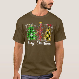 クリスマスツリーバッファロープレイドレッドグリーンクリスマスライト Tシャツ