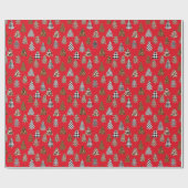 クリスマスツリーバッファロープレイドレッド ラッピングペーパー (フラット)