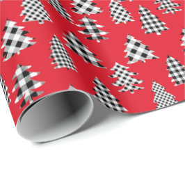 クリスマスツリーバッファロープレイドレッド ラッピングペーパー