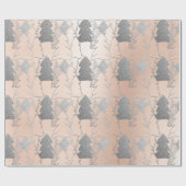 クリスマスツリーバラ金ゴールドシルバーグレーグリッターウッド ラッピングペーパー (フラット)