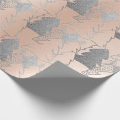 クリスマスツリーバラ金ゴールドシルバーグレーグリッターウッド ラッピングペーパー (角)