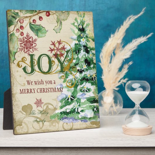 クリスマスツリーパインコーンジョイスノーフレークコラージュ フォトプラーク (側面)