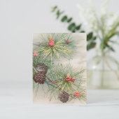 クリスマスツリーパインズ絵画とフラワーズホリデー シーズンポストカード (スタンド正面)