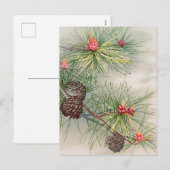 クリスマスツリーパインズ絵画とフラワーズホリデー シーズンポストカード (正面/裏面)