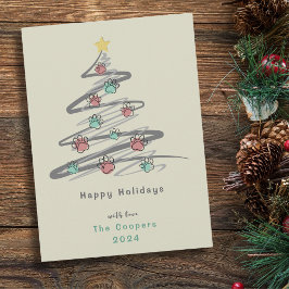 クリスマスツリーパウプリントオーナメントのホリデーカード シーズンカード