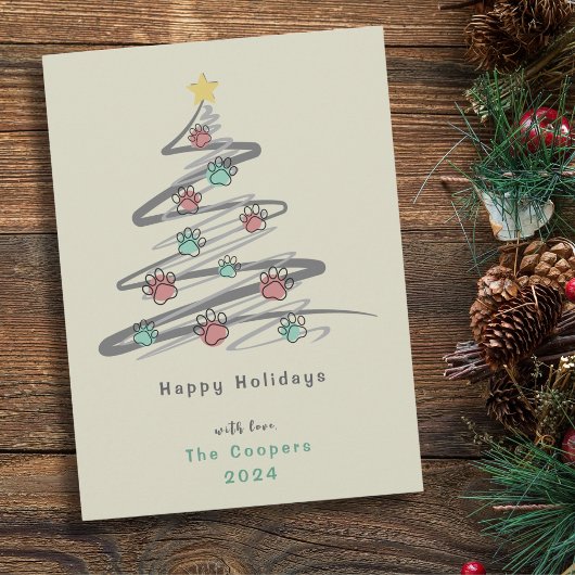クリスマスツリーパウプリントオーナメント ホリデーカード