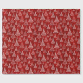 クリスマスツリーパターンオンレッドホリデー ラッピングペーパー (フラット)